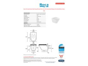 Specification Sheet - Roca The Gap Round Wall Hung Rimless Pan with Soft Close Quick Release Thin Seat White (4 Star)