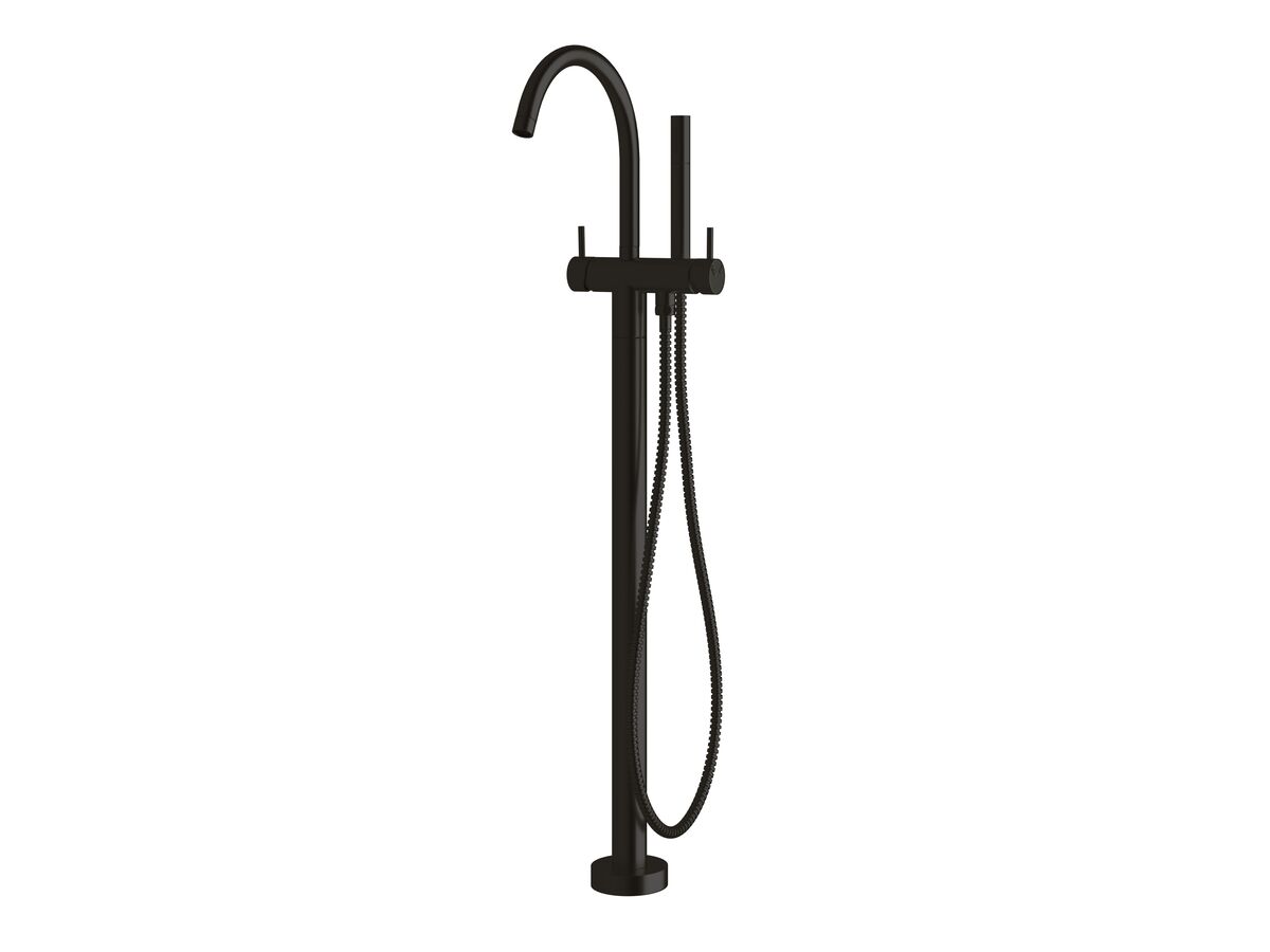 Scala Floor Mount Bath Mixer with Hand Shower Curved Trim LUX PVD Matte Opium Black (3 Star)