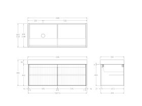 Technical Drawing - Kado Neue Fluted Square All Door 1200mm Wall Hung Vanity with Left Hand Basin 90mm Top