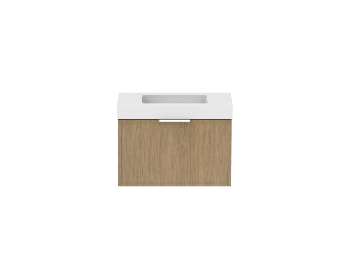 Supporting Image - Kado Lux Slim All Drawer 750mm Wall Hung Vanity with Centre Basin 90mm Top Boston Oak