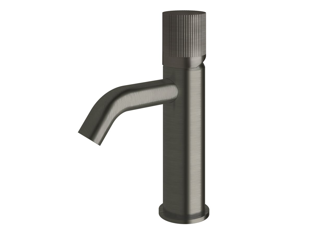 Sussex Pure Basin Mixer Tap Curved Spout with Linear Textured Handle Brushed Gunmetal (5 Star)