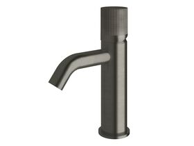 Sussex Pure Basin Mixer Tap Curved Spout with Linear Textured Handle Brushed Gunmetal (5 Star)