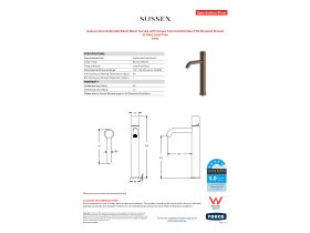 Specification Sheet - Sussex Pure Extended Basin Mixer Curved with Cirque Textured Handles PVD Brushed Bronze (5 Star) Lead Free