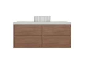 Supporting Image - Kado Aspect Wall Hung Vanity Unit 1200mm 4 Drawer Caesarstone Mineral 50mm Top - Florentine Walnut
