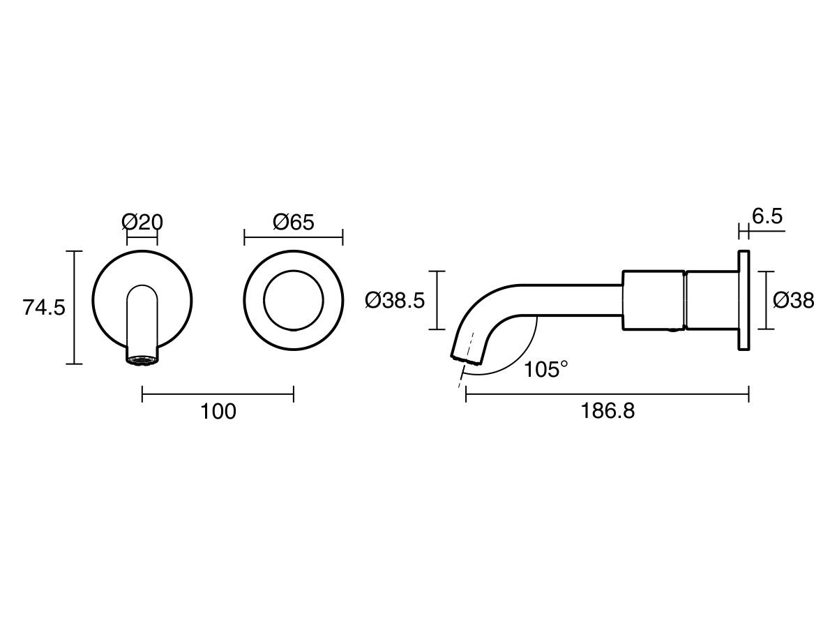 Technical Drawing - Mizu Drift Dial Wall Basin / Bath Mixer Tap Set 2-Piece Cover Plate (6 Star) Lead Free