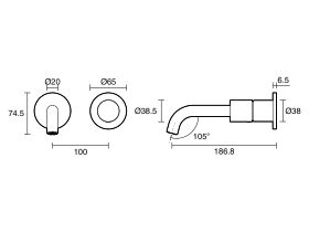 Technical Drawing - Mizu Drift Dial Wall Basin / Bath Mixer Tap Set 2-Piece Cover Plate (6 Star) Lead Free