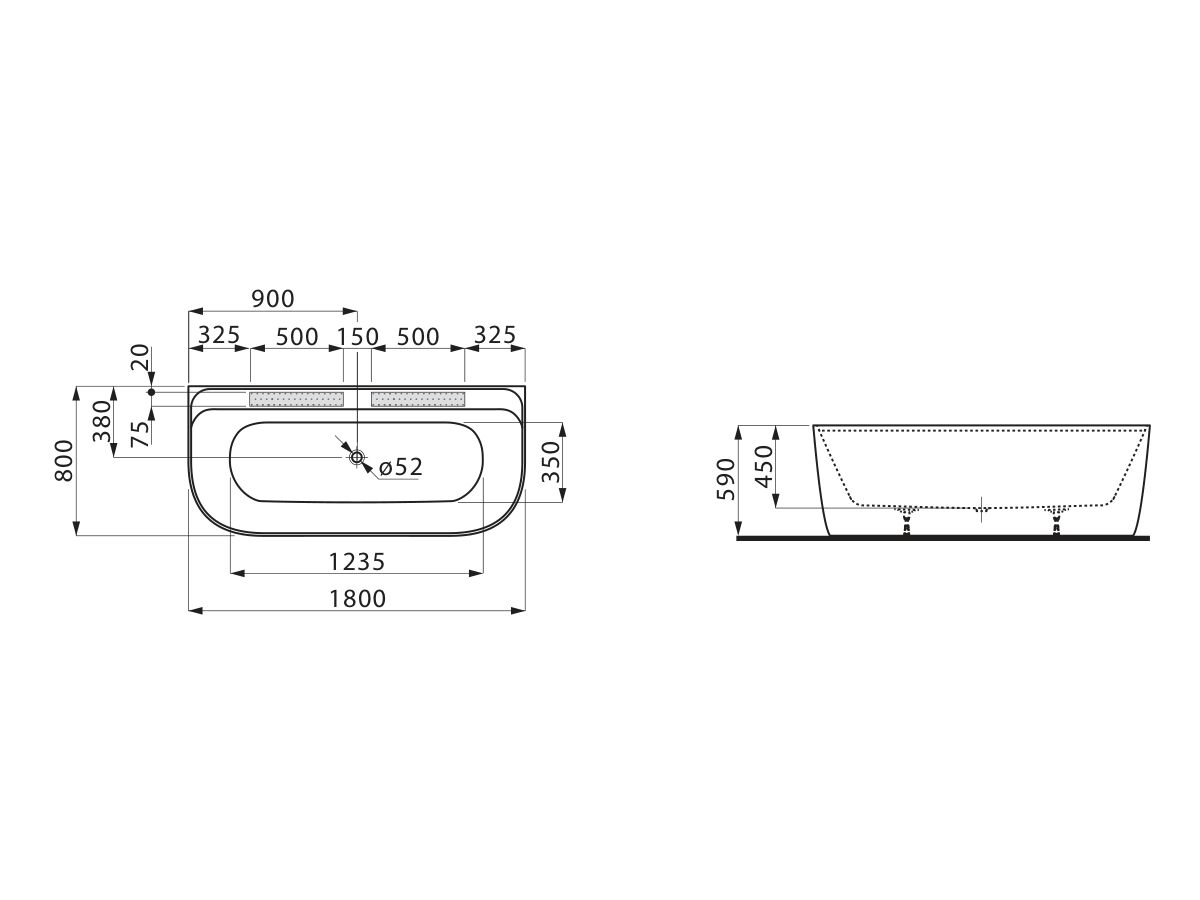 LAUFEN Meda Back to Wall Bath 1800mm Marbond