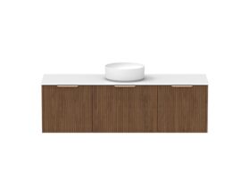Supporting Image - Kado Neue Fluted Square All Drawer 1500mm Wall Hung Vanity with Centre Basin Durasein 12mm Top Florentine Walnut