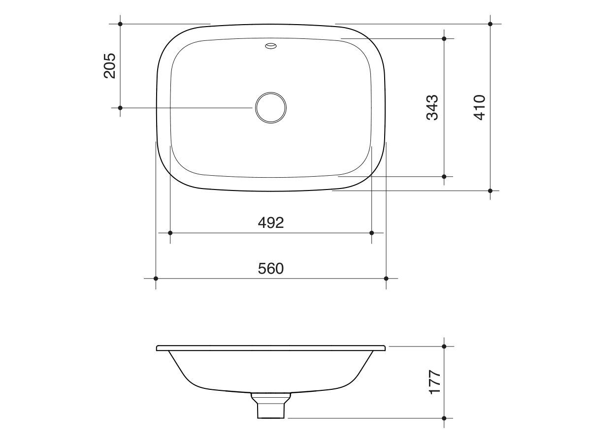 Technical Drawing - Caroma Forma II 550mm Under Counter Basin No Taphole with Overflow