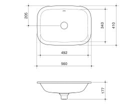 Technical Drawing - Caroma Forma II 550mm Under Counter Basin No Taphole with Overflow