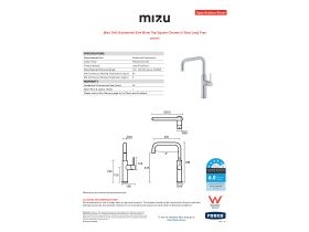 Specification Sheet - Mizu Drift Gooseneck Sink Mixer Tap Square Chrome (5 Star) Lead Free