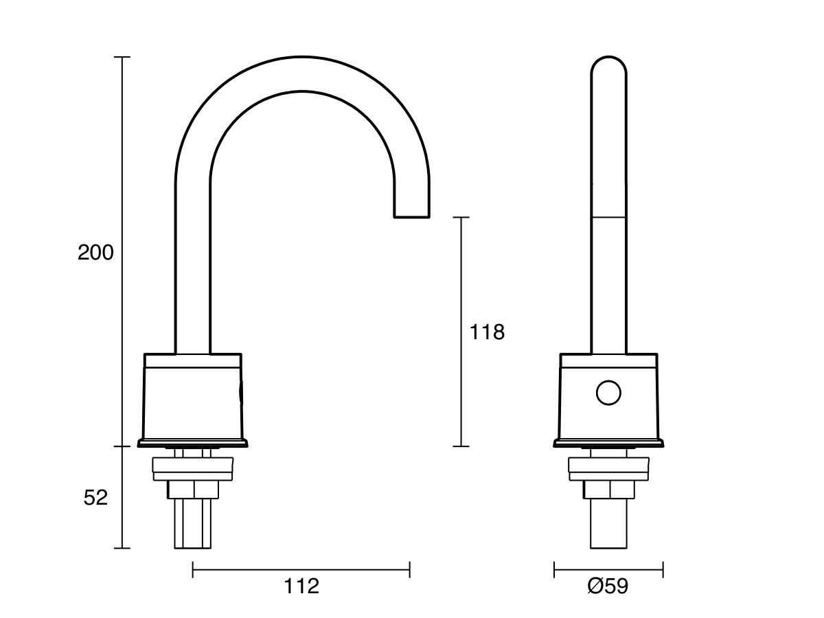 Technical Drawing - Wolfen Sensor Gooseneck Tap 6V Chrome (5 Star) Lead Free