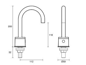 Technical Drawing - Wolfen Sensor Gooseneck Tap 6V Chrome (5 Star) Lead Free