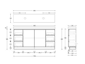 Technical Drawing - Posh Domaine 1800mm Ensuite Floor Mount Vanity Unit Double Bowl 90mm Top