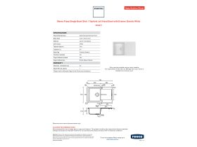 Specification Sheet - Memo Freya Single Bowl Sink 1 Taphole Left Hand Bowl with Drainer Granite White