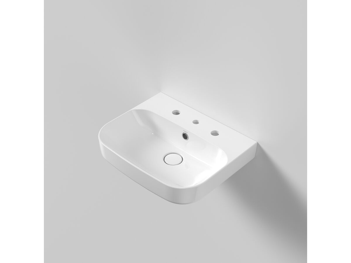 In Situ - Caroma Forma II 500mm Wall Basin Three Tapholes with Overflow Gloss White