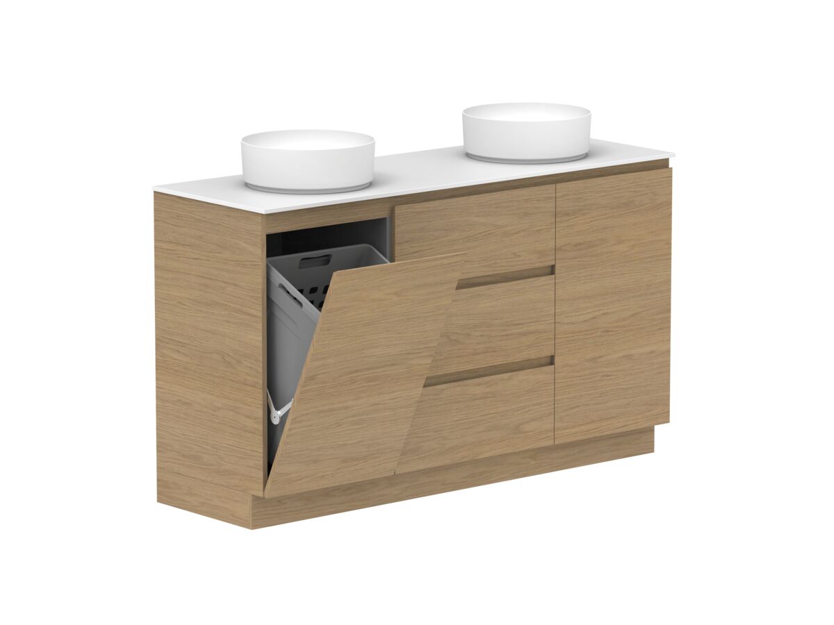 Hero - Posh Domaine Plus Hamper 1500 Floor Mounted Double Bowl 12mm Durasein Top