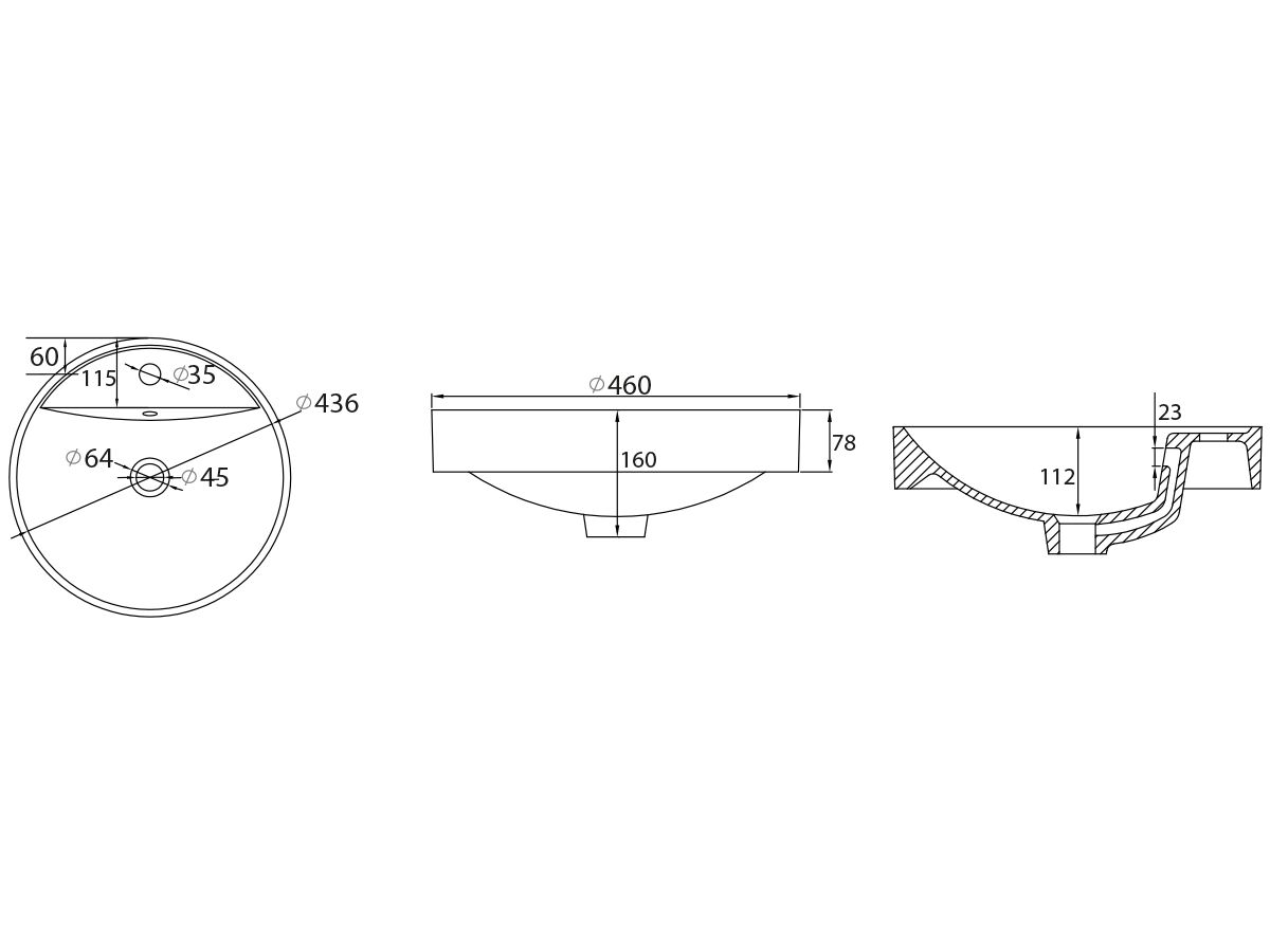 Kado Lux Round Semi Inset Basin 1 Taphole 460mm White