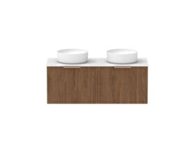 Supporting Image - Kado Lux Slim All Drawer 1200mm Wall Hung Vanity with Double Basin Durasein 12mm Top Florentine Walnut