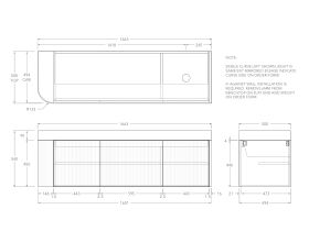 Technical Drawing - Kado Neue Fluted Single Curve All Door 1650mm Wall Hung Vanity with Right Hand Basin Durasein 90mm Top