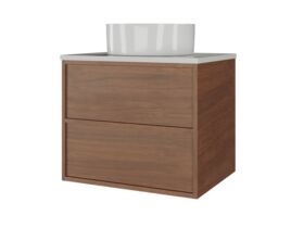 Supporting Image - Kado Aspect Wall Hung Vanity Unit 600mm 2 Drawer Caesarstone Mineral 20mm Top - Florentine Walnut