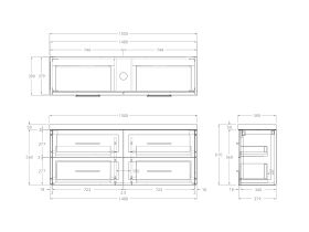Technical Drawing - Kado Lux Ensuite All Drawer Twin 1500mm Wall Hung Centre Basin 50mm Top