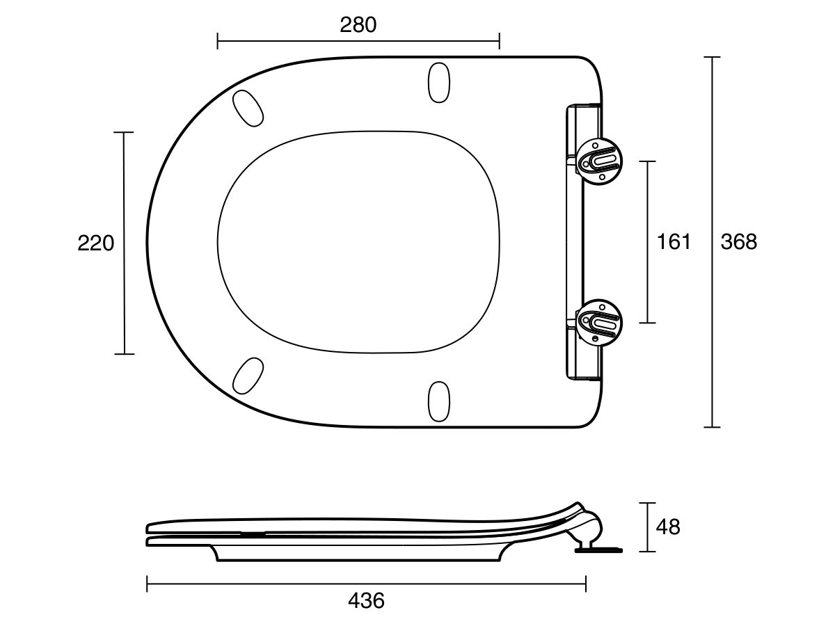 Technical Drawing - Posh Solus Thin Seat Soft Close Quick Release White