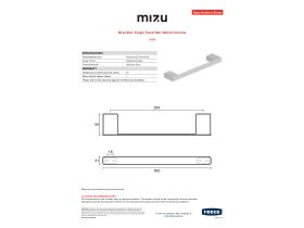 Specification Sheet - Mizu Bloc Single Towel Rail 300mm Chrome