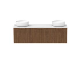 Supporting Image - Kado Neue Fluted Square All Drawer 1500mm Wall Hung Vanity with Double Basin Durasein 12mm Top Florentine Walnut