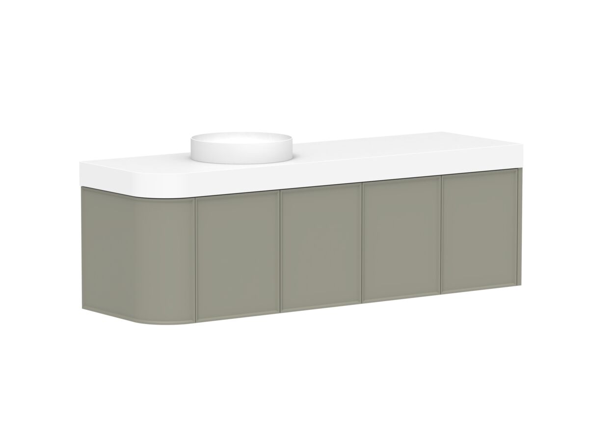 Supporting Image - Kado Era Single Curve All Door 1650mm Wall Hung Vanity Left Hand Basin 90mm Durasein Top Wolfram Green