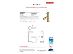 Specification Sheet - Sussex Scala Basin Mixer Tap Living Tumbled Brass (5 Star)
