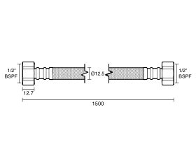 Technical Drawing - Dura Pex Flexible Hose Connector Water 1500mm Nylon Low-Temp Lead Free