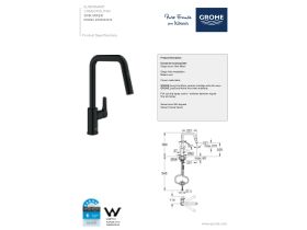Technical Guide - Grohe Eurosmart New Cosmopolitan Gooseneck Pull Out Sink Mixer Matte Black (5 Star) Lead Free