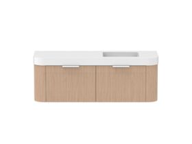 Supporting Image - Kado Neue Fluted Double Curve All Drawer 1500mm Wall Hung Vanity with Right Hand Basin Durasein 90mm Top Blonde Oak