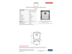 Specification Sheet - Memo Zenna Single Bowl Sink Stainless Steel