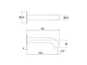 Technical Drawing - Faucet Strommen Vara Wall Bath Outlet 150mm (6 Star) Lead Free