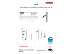 Specification Sheet - Sussex Pure Basin Mixer Curved Spout with Linear Textured Handles Chrome (5 Star) Lead Free