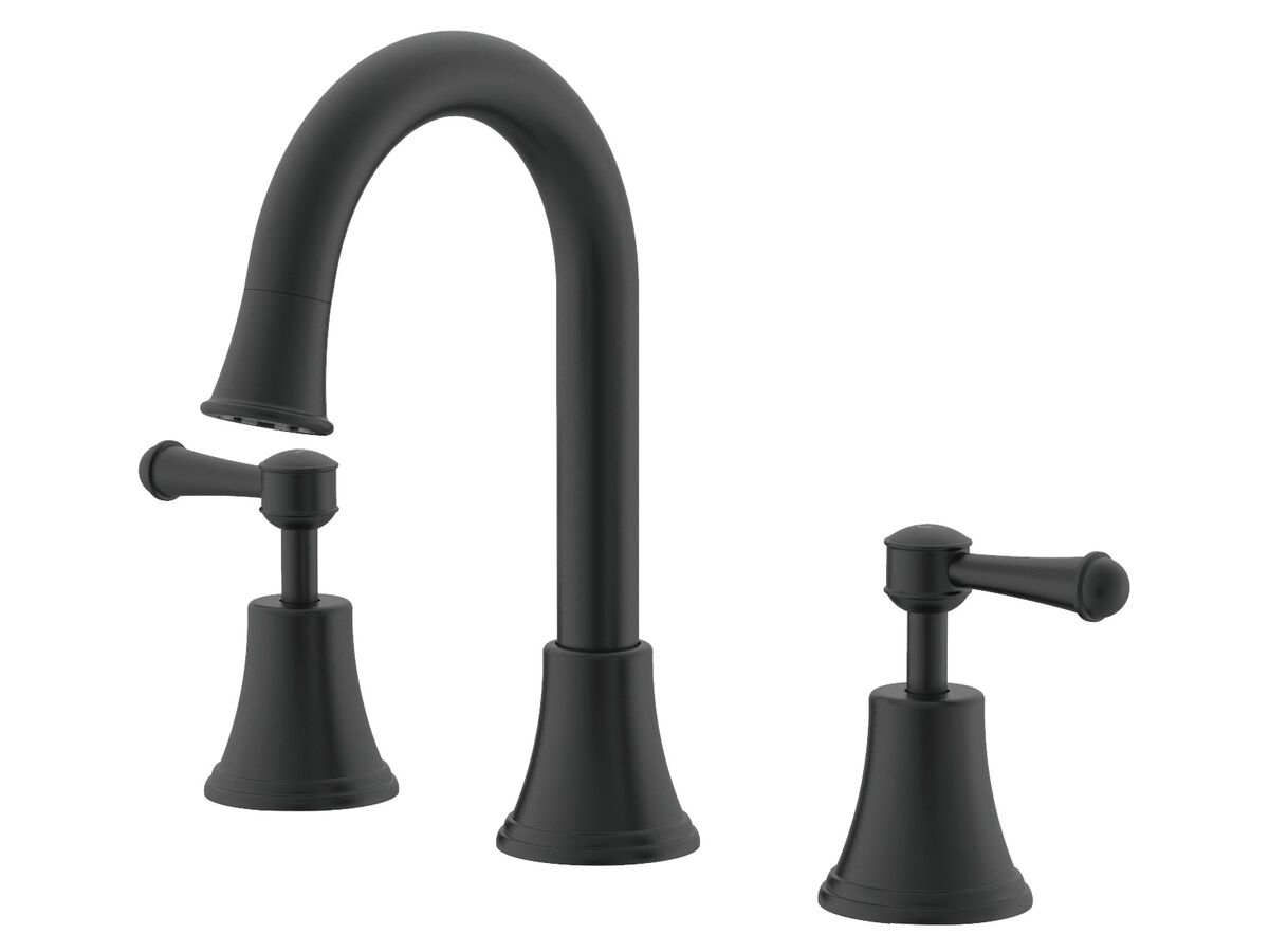 Hero - Posh Canterbury Gooseneck Basin Set Swivel Outlet Lever Handles Matte Black (4 Star) Lead Free