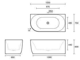 Posh Solus Back To Corner Freestanding Bath 1500mm Right Corner White