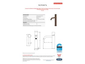 Specification Sheet - Sussex Pure Medium Height Basin Mixer Tap Curved Spout with Linear Textured Handle PVD Brushed Bronze (5 Star)