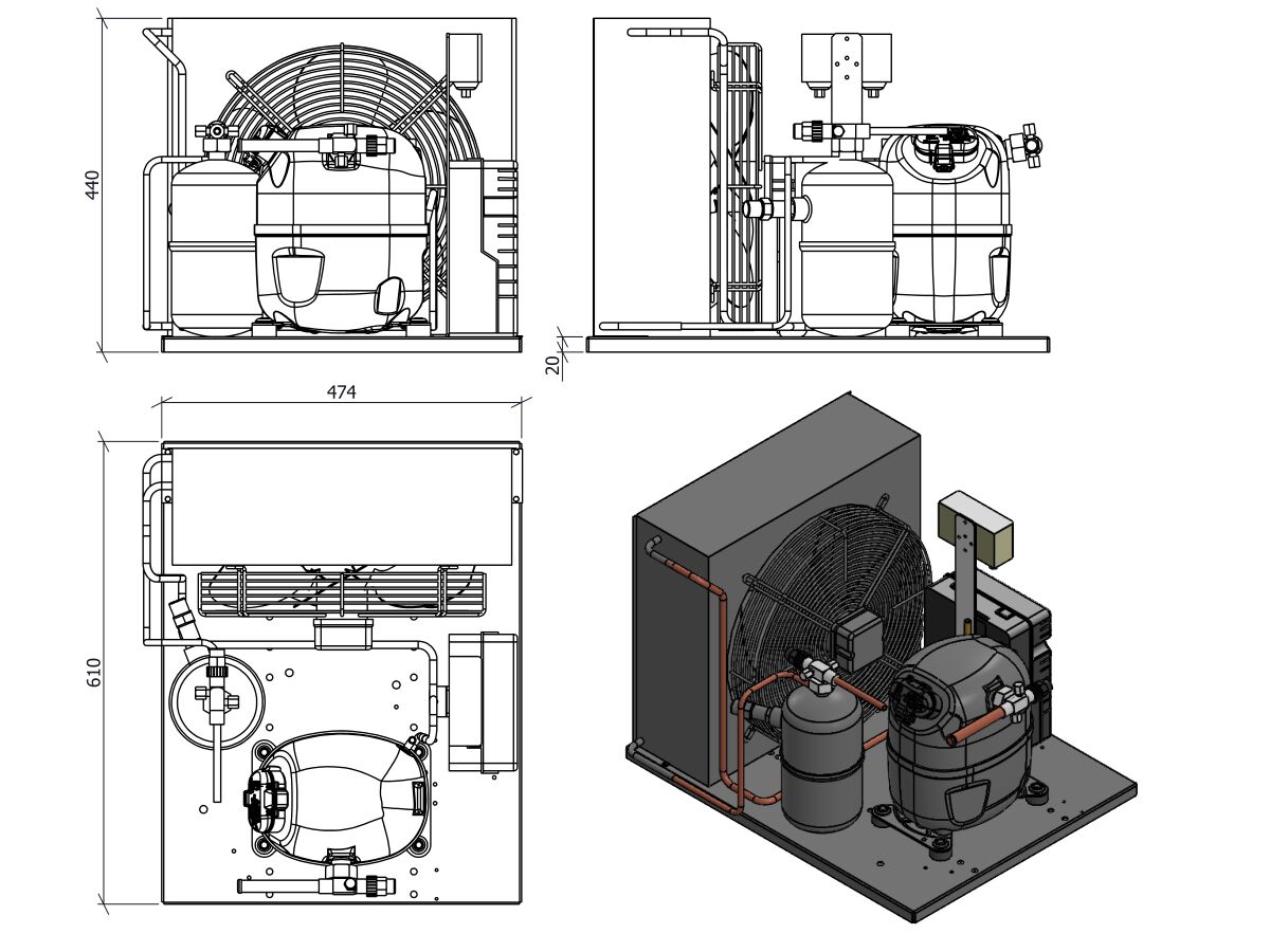 Tecumseh AJ2 HTA Condensing Unit 1HP R134A MHBP CAJT4511YHR-FZ-3 with Pressure Control