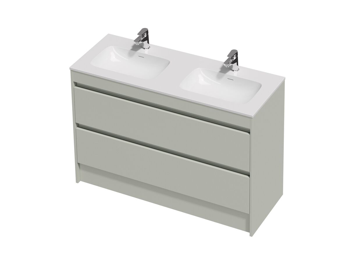 Hero - Posh Domaine Twin 1200 Double Bowl 2 Drawer Floor Standing Vanity Colour Console Top Gloss White Mineral Cast
