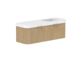 Supporting Image 2- Kado Neue Fluted Double Curve All Drawer 1500mm Wall Hung Vanity with Right Hand Basin Durasein 90mm Top Boston Oak