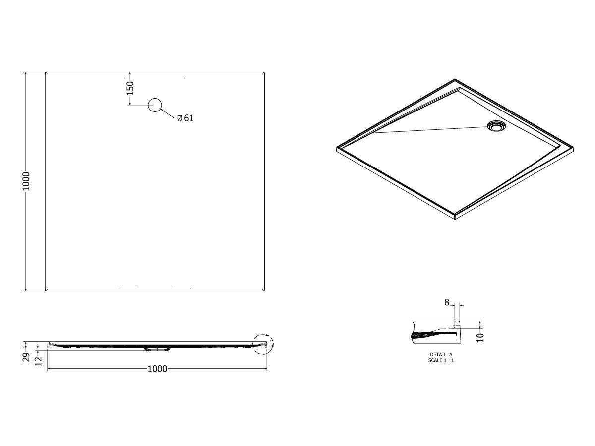 Posh Bristol Torbex Shower Base 1000 x 1000mm White