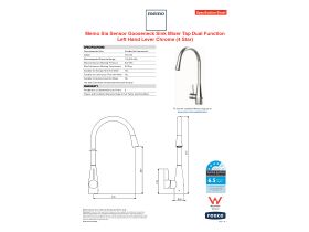 Specification Sheet - Memo Sia Sensor Gooseneck Sink Mixer Tap Dual Function Left Hand Lever Chrome (4 Star)