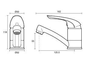 Technical Drawing - Posh Bristol MK2 Swivel Basin Mixer Chrome (4 Star) Lead Free