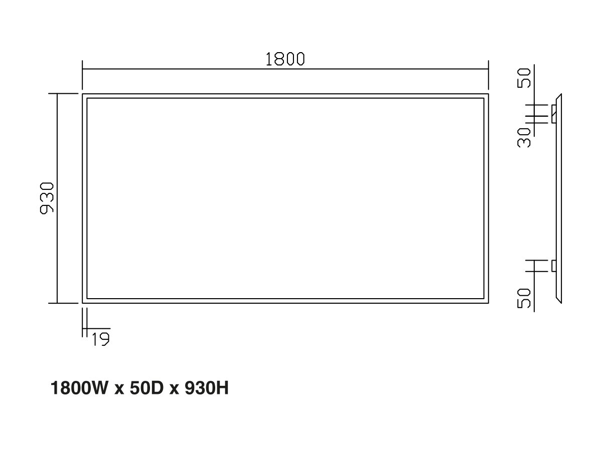 ISSY Z8 Mirror 1800 (W) x 50mm (D) x 930 (H) Rectangle with solid American Oak Border