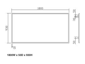 ISSY Z8 Mirror 1800 (W) x 50mm (D) x 930 (H) Rectangle with solid American Oak Border