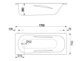 Kado Lux Bath Pressed Steel 1700mm x 750mm White