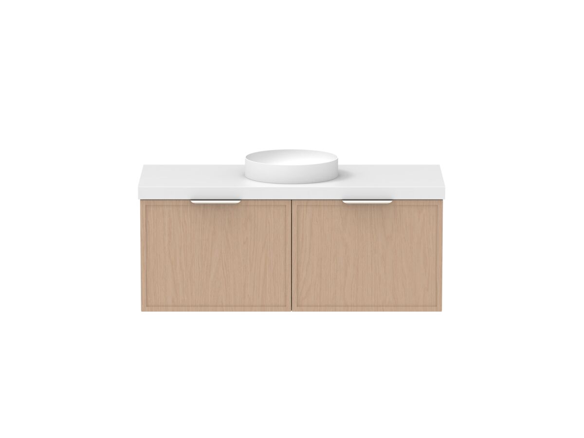 Supporting Image - Kado Lux Slim All Drawer 1200mm Wall Hung Vanity with Centre Basin 50mm Top Blonde Oak
